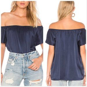 Joie 'Brandy' Off-the-Shoulder Navy Silk Blouse M
